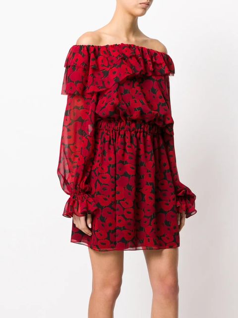 Saint Laurent poppy print dress - Red