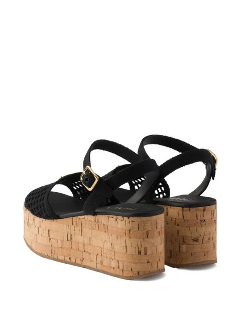 Prada crochet logo-engraved platform sandals - Black