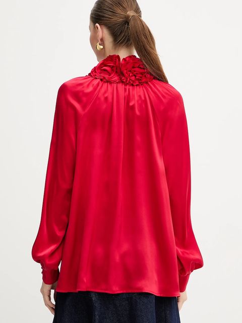 Luisa Spagnoli bluzka jedwabna damska kolor czerwony z aplikacją 542316