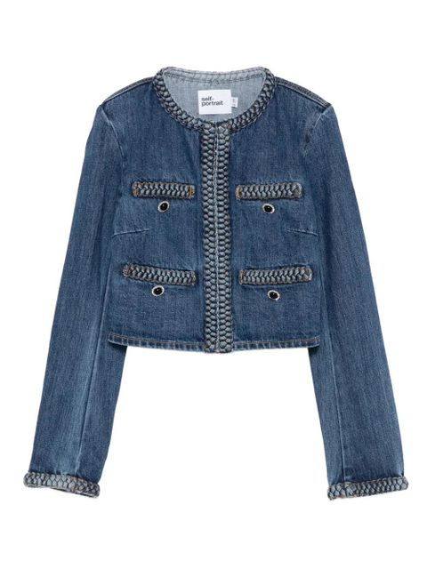Self-Portrait braided-trim denim jacket - Blue - zdjęcie produktu nr 1