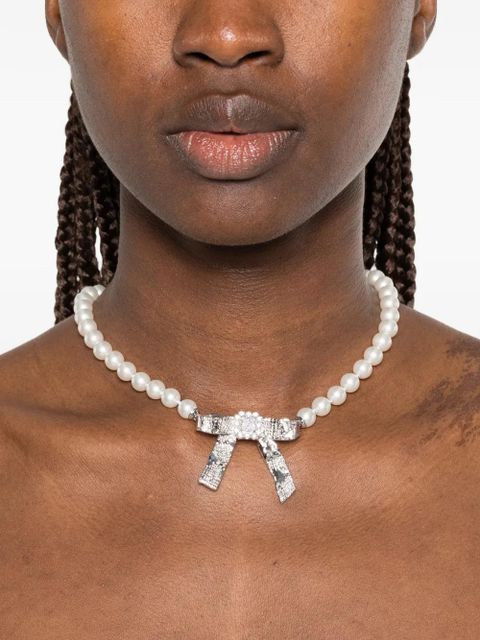 SHUSHU/TONG x YVMIN Teen Foil Bow pearl-embellished necklace - Silver - zdjęcie produktu nr 2