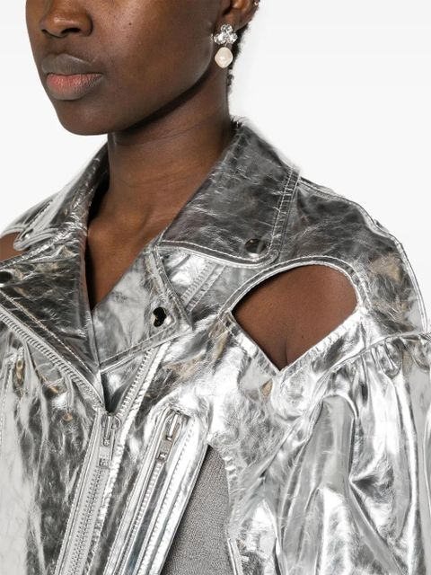 Simone Rocha cut-out leather biker jacket - Silver