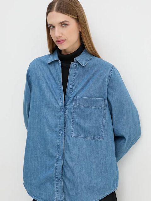 United Colors of Benetton koszula jeansowa damska kolor niebieski regular z kołnierzykiem klasycznym 5FV6DQ096