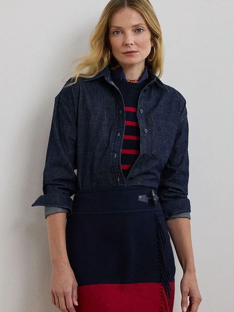 Lauren Ralph Lauren koszula jeansowa damska kolor niebieski relaxed z kołnierzykiem klasycznym 200957620