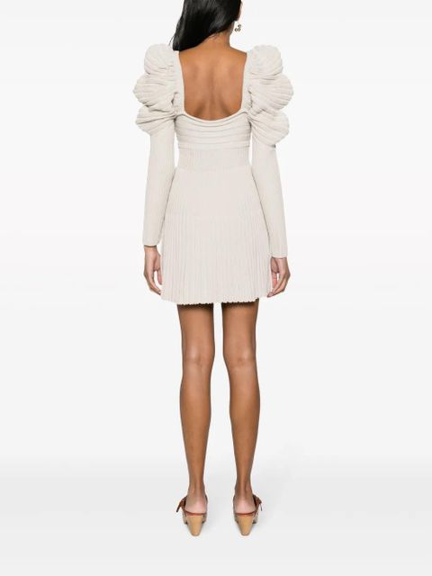 Cult Gaia mutton-sleeve ribbed minidress - Neutrals