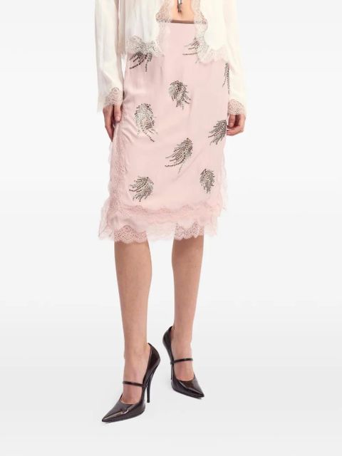 16Arlington Liri crystal-embellished lace-trim midi skirt - Pink