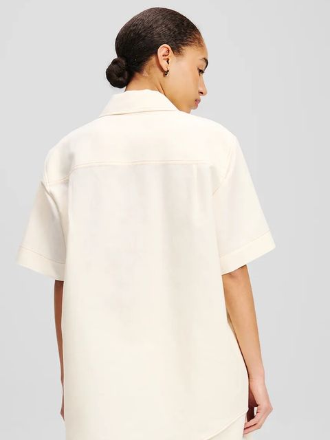 Karl Lagerfeld koszula lniana damska kolor beżowy relaxed z kołnierzykiem klasycznym A2W11012