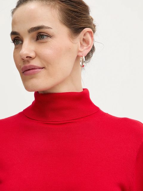 Morgan sweter damski kolor czerwony lekki z golfem MFLORIA