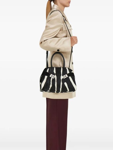 Ferragamo zebra print buckle hug tote bag - Black