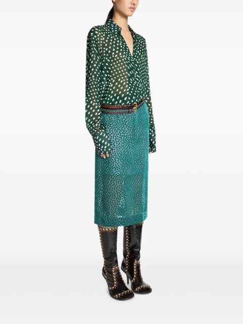 DRIES VAN NOTEN Devoré spot-pattern skirt - Blue