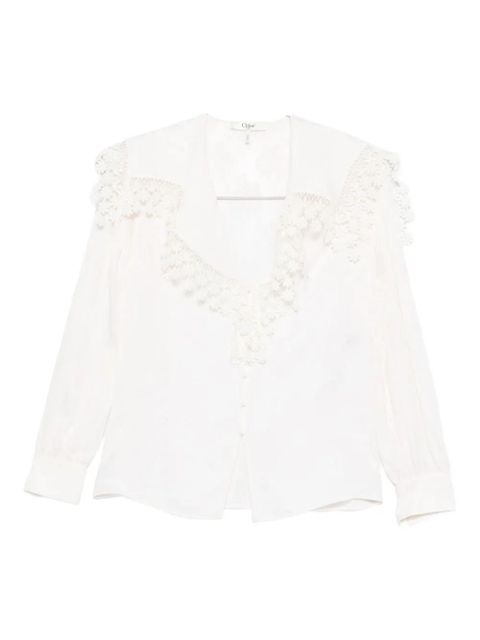 Chloé floral-lace trimmed shirt - White