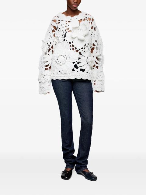 GANNI floral-appliqué crochet-knit sweater - White - zdjęcie produktu nr 2