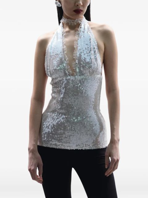 MANURÍ Pixie sequin lace top - Neutrals