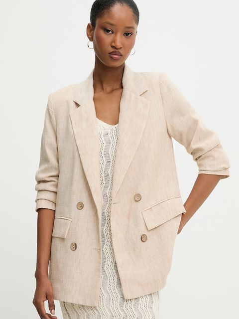 Answear.LAB marynarka kolor beżowy dwurzędowa gładka - zdjęcie produktu nr 1