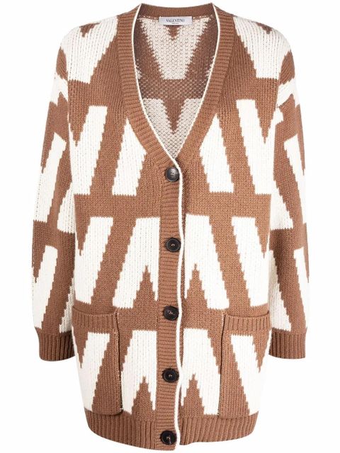 Valentino Garavani logo-intarsia virgin wool cardigan - Brown - zdjęcie produktu nr 1