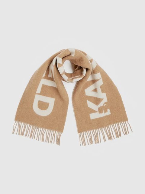 Karl Lagerfeld szal z dodatkiem wełny K/ESSENTIAL damski kolor beżowy wzorzysty A4W33125 - zdjęcie produktu nr 2