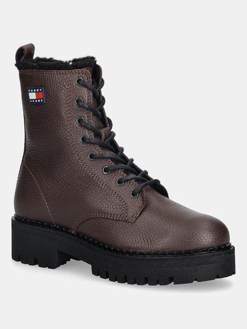 Tommy Jeans botki skórzane TJW URBAN LACEUP BOOT WL damskie kolor brązowy na platformie ocieplone EN0EN02906 - zdjęcie produktu nr 1