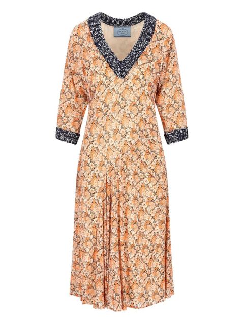 Prada floral-print V-neck midi dress - Orange - zdjęcie produktu nr 1
