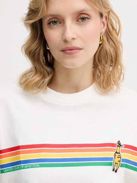 United Colors of Benetton t-shirt bawełniany x Stranger Things damski kolor biały 3BL0D10BC