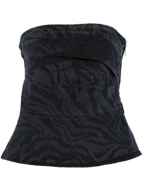 ROTATE BIRGER CHRISTENSEN zebra-print denim top - Black - zdjęcie produktu nr 1