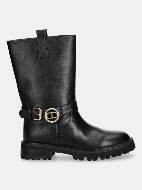 Twinset botki damskie kolor czarny na płaskim obcasie 252TCP192