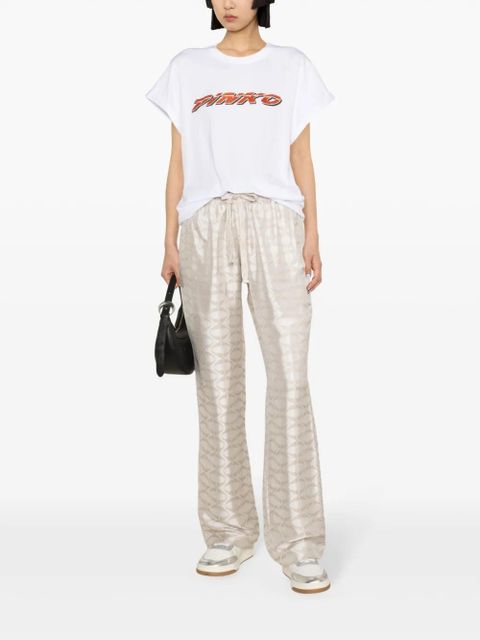 PINKO rhinestone-logo cotton T-shirt - White