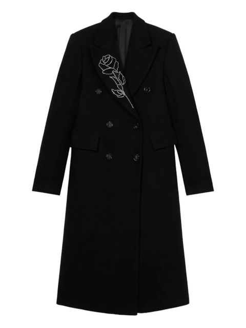 Blumarine double-breasted floral-embroidered coat - Black - zdjęcie produktu nr 1
