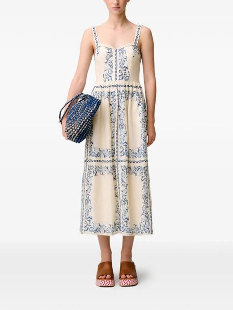 Claudie Pierlot floral-print linen midi dress - Neutrals - zdjęcie produktu nr 2