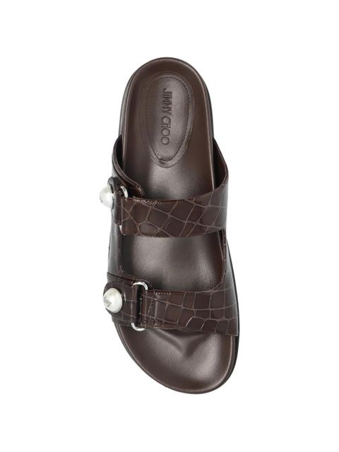 Jimmy Choo Fayence stud-embellished leather sandals - Brown