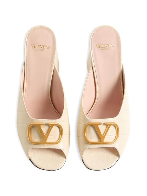 Valentino Garavani VLogo Signature slide sandals in printed calfskin 95MM - Neutrals