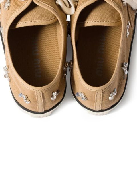 Miu Miu embroidered drill sneakers - Neutrals