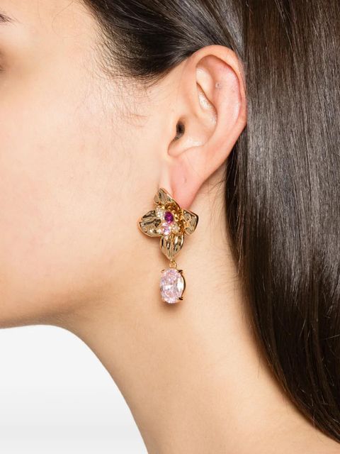 Self-Portrait crystal-embellished floral drop earrings - Gold - zdjęcie produktu nr 2