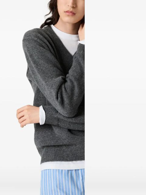 Miu Miu intarsia-logo V-neck sweater - Grey