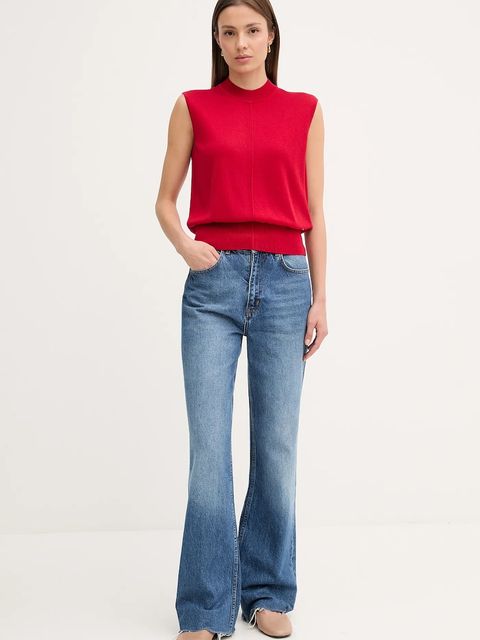 Tommy Hilfiger kamizelka z domieszką jedwabiu kolor czerwony WW0WW45651 - zdjęcie produktu nr 2