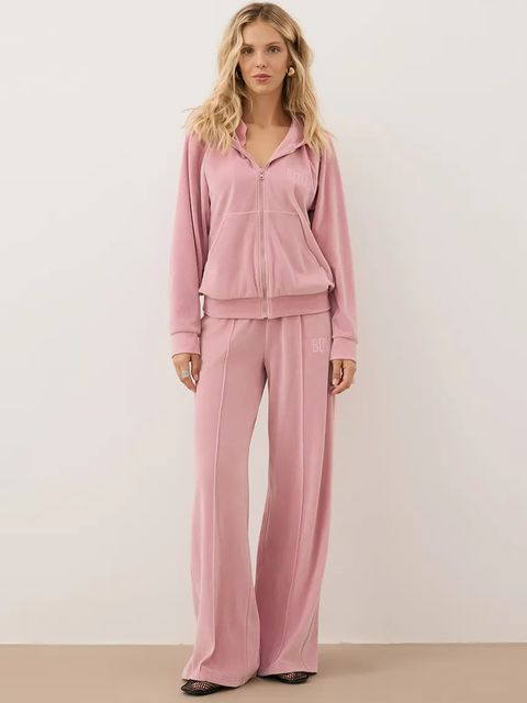 Bizuu spodnie dresowe welurowe VELORINA damskie kolor różowy z aplikacją VELORINA RÓŻOWY - zdjęcie produktu nr 1