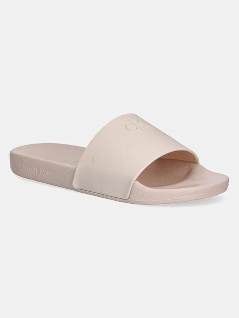 Calvin Klein Jeans klapki SLIDE MONOGRAM TPU damskie kolor beżowy YW0YW01715
