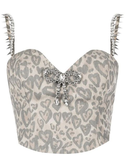 AREA Heart leopard-print bustier top - Brown - zdjęcie produktu nr 1