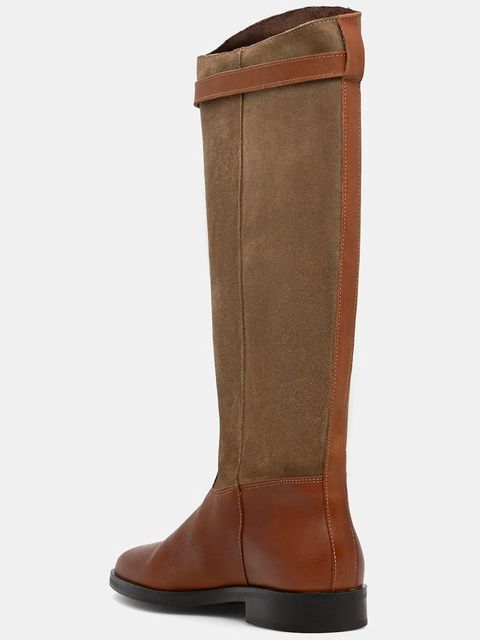 Steve Madden kozaki skórzane Novi damskie kolor beżowy na płaskim obcasie 11004728