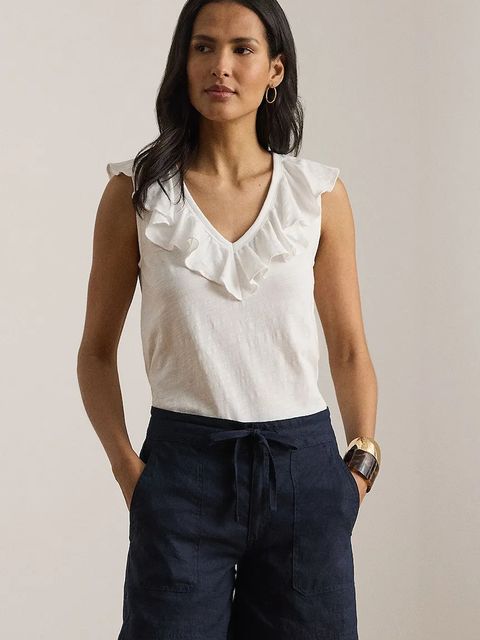 Lauren Ralph Lauren bluzka z falbanką damska bawełniana - zdjęcie produktu nr 2