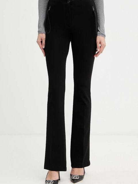 Pinko spodnie damskie kolor czarny dzwony high waist 106093 A04I