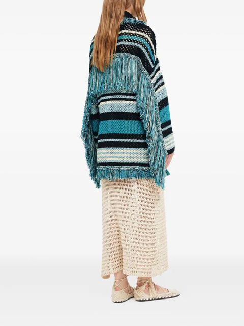 Alanui Ocean Stripes fringed cardigan - Blue