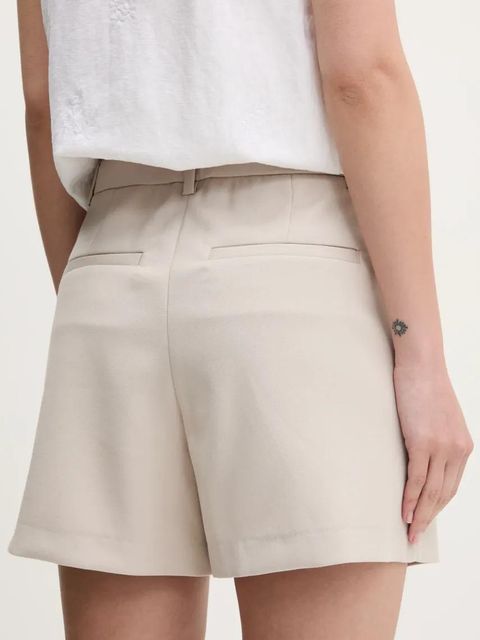 Abercrombie & Fitch szorty damskie kolor beżowy gładkie high waist KI149-5208