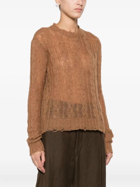 Alanui cable-knit frayed sweater - Brown