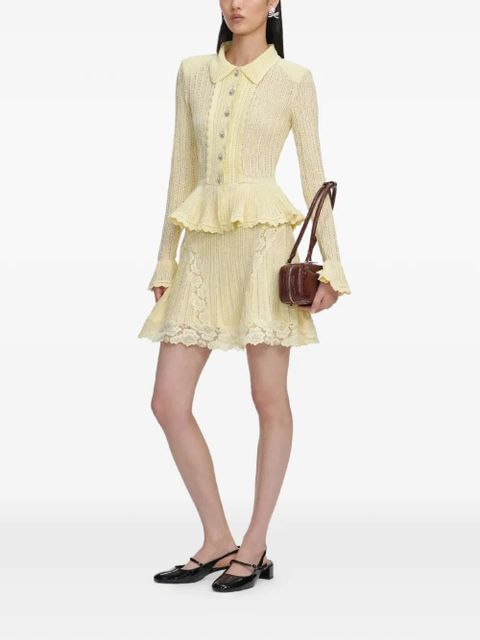Self-Portrait crystal-embellished lace insert dress - Yellow