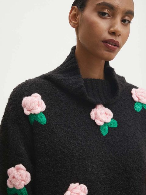 Answear.LAB sweter z dodatkiem wełny damski kolor czarny lekki z półgolfem