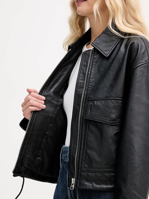 Marc O'Polo kurtka skórzana kolor czarny przejściowa oversize 5000007965