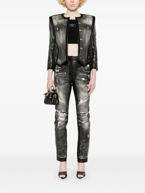 Balmain denim-print leather trousers - Black