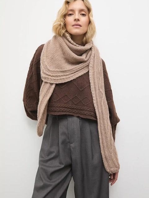 Answear.LAB szalik z wełną merino damski kolor beżowy gładki - zdjęcie produktu nr 2