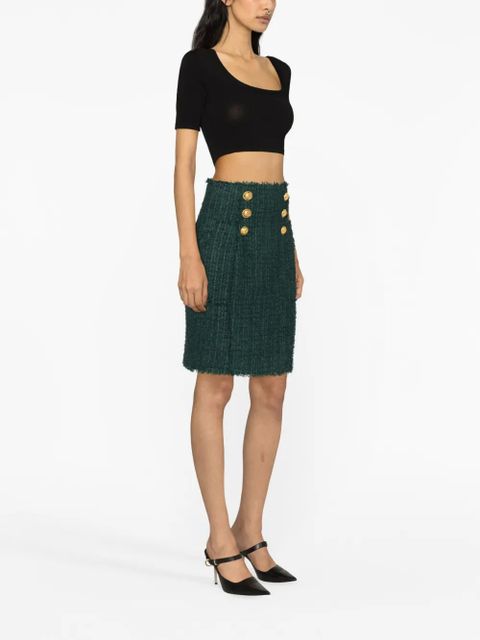 Balmain button-detail tweed pencil skirt - Green