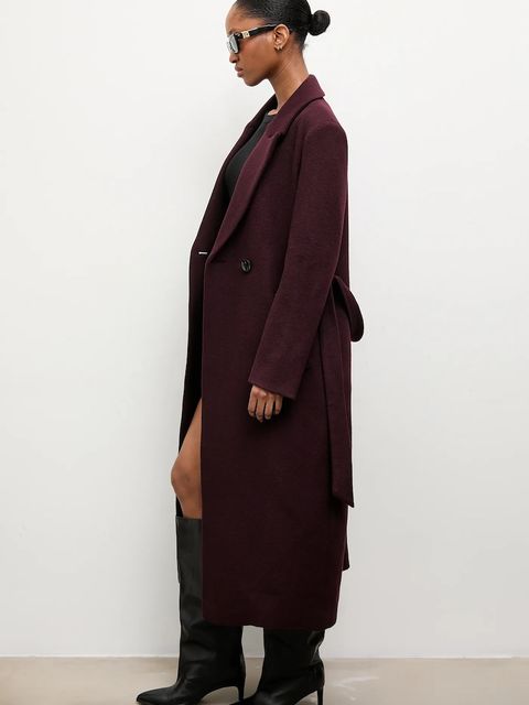 Answear.LAB płaszcz wełniany kolor bordowy przejściowy dwurzędowy